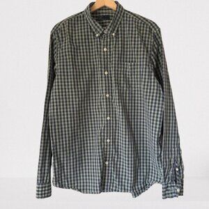GAP Men's Shirt Gingham Plaid Button Down Ink Green Large